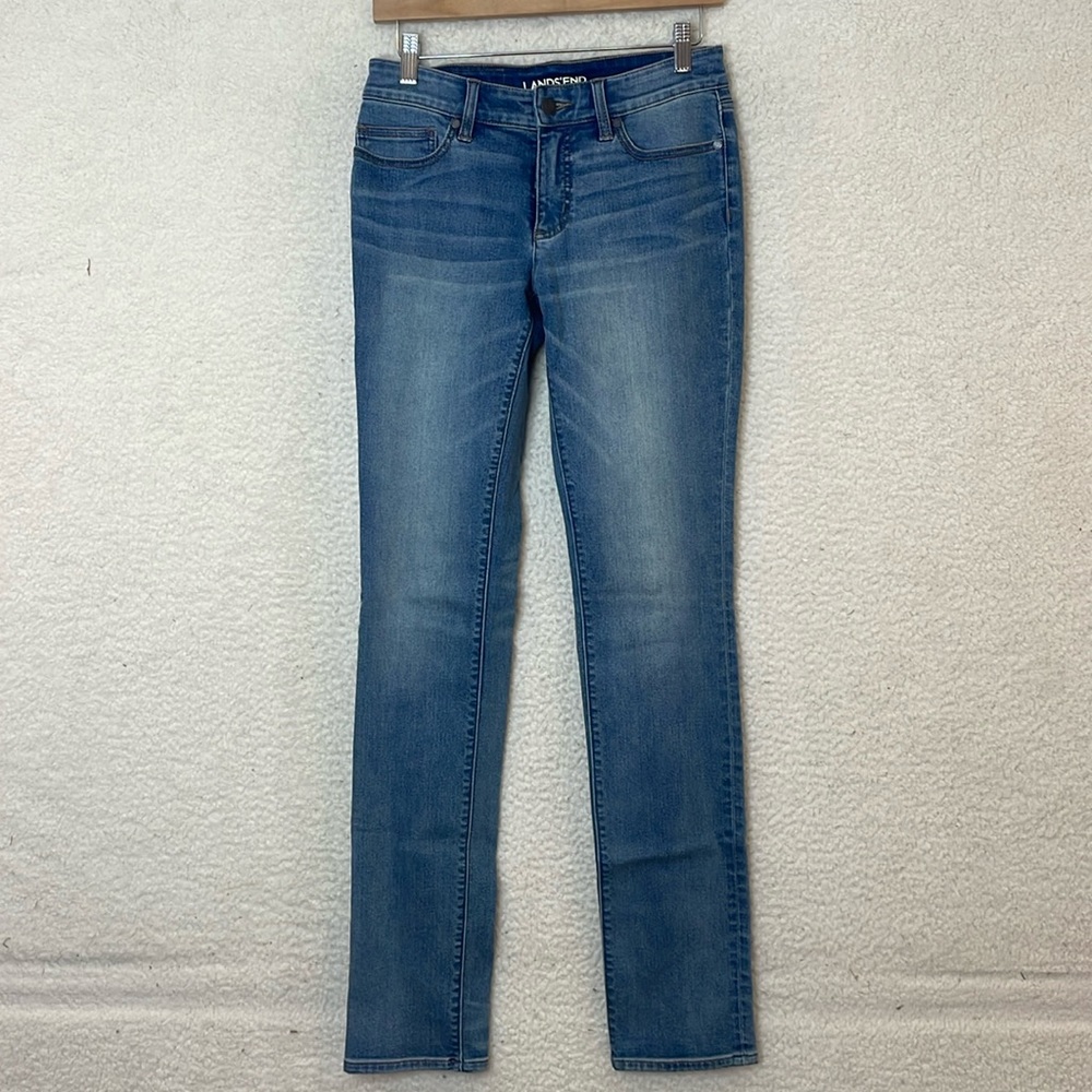 NWT Lands End Womens Lakeshore Indigo Denim Lowrise Slim Leg Jean Pants SIZE 2